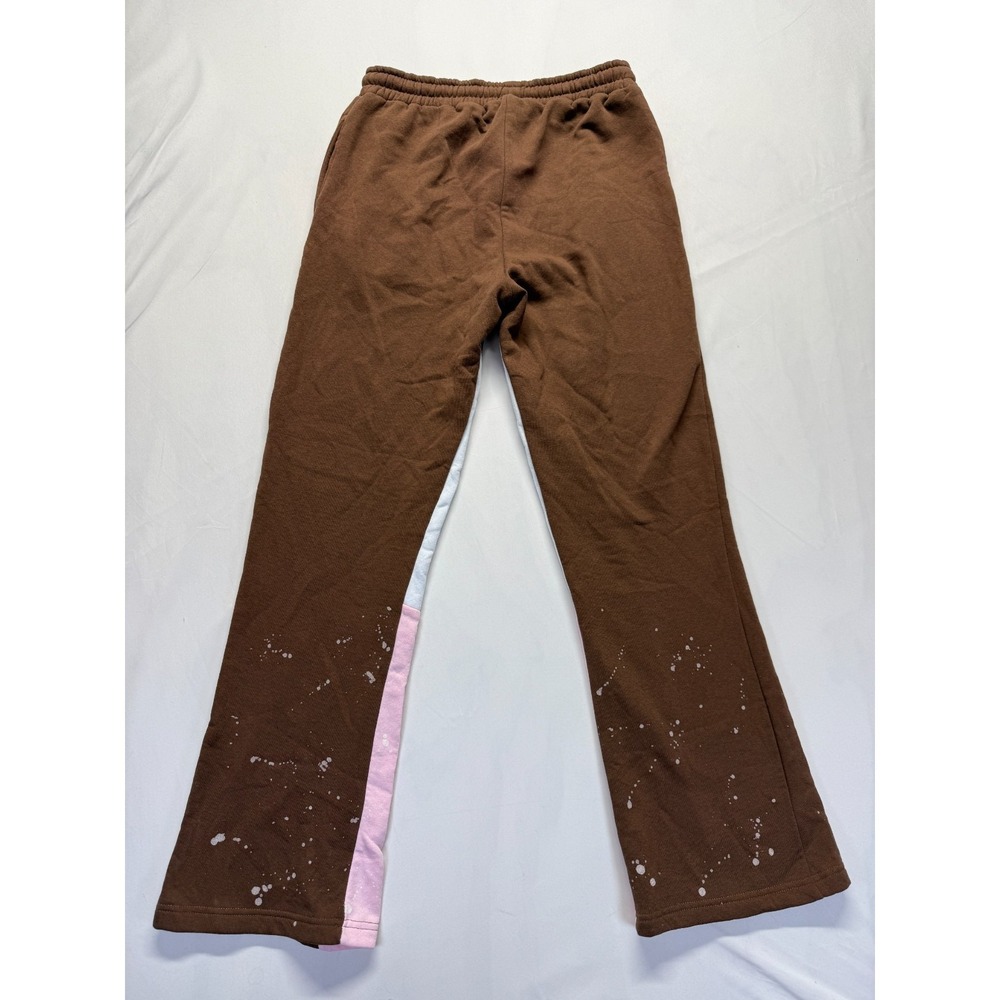 BoohooMAN Regular Gusset Sweatpants Mens Medium Chocolate Brown Paint Splatter - Picture 2 of 13